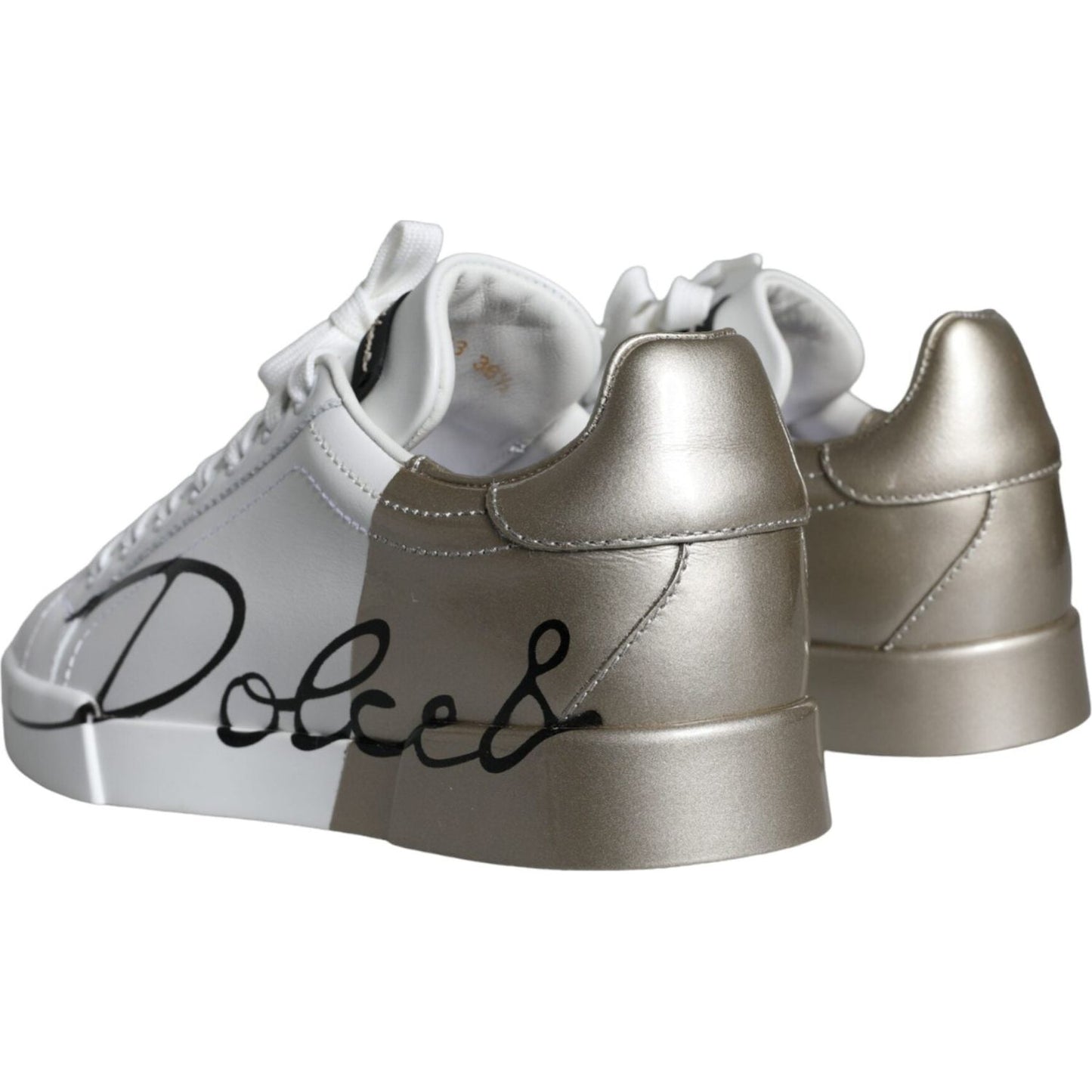Dolce & Gabbana White Gold Portofino Low Top Leather Sneakers Shoes Dolce & Gabbana Slate Gray