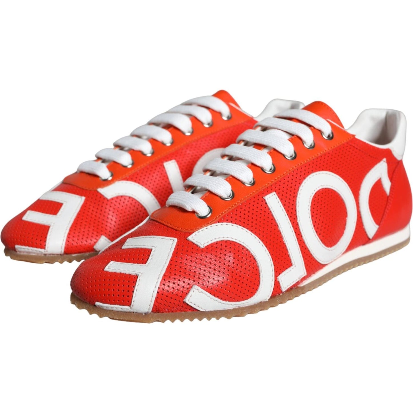 Dolce & Gabbana Red White Leather Logo Casual Sneakers Shoes Dolce & Gabbana Antique White