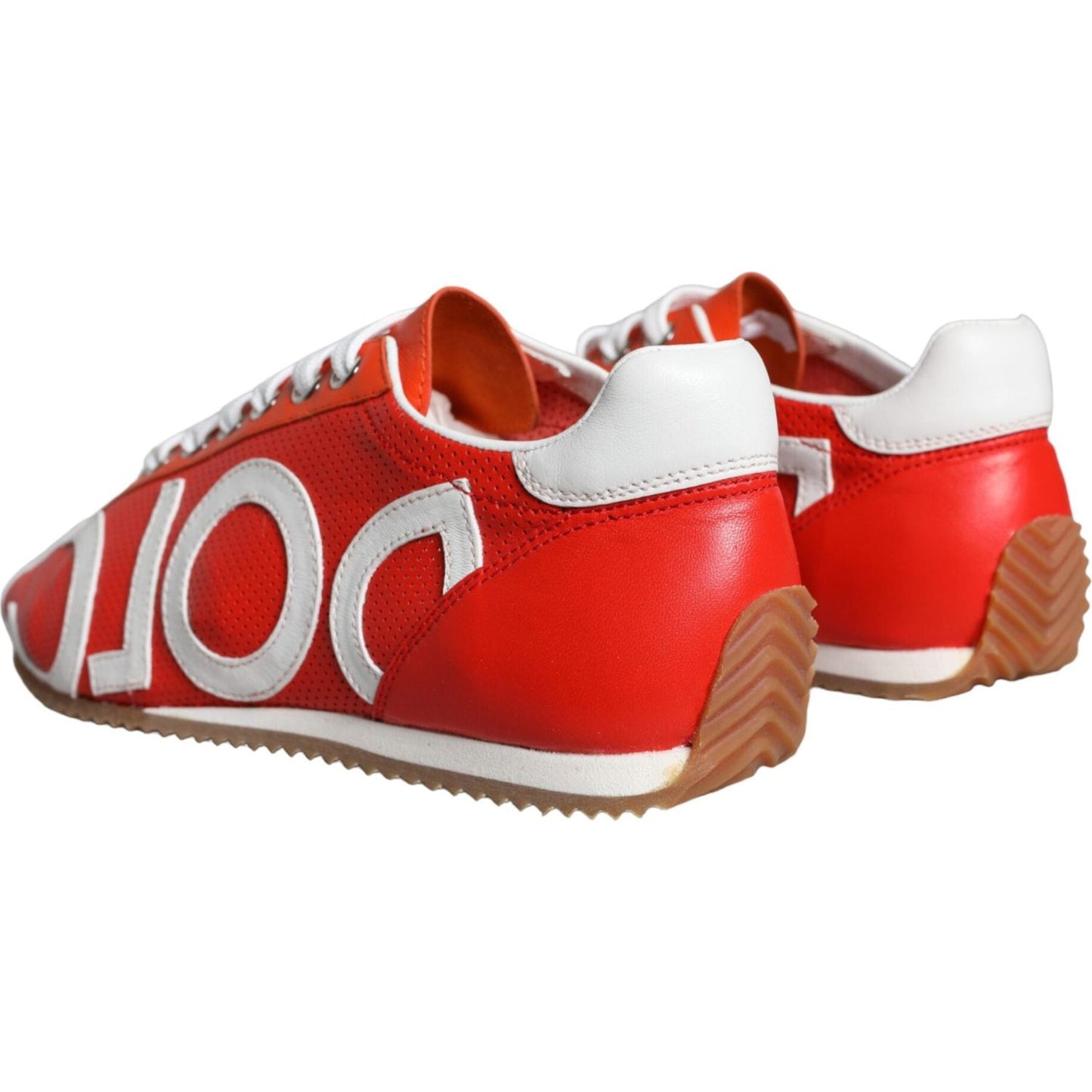 Dolce & Gabbana Red White Leather Logo Casual Sneakers Shoes Dolce & Gabbana Light Gray