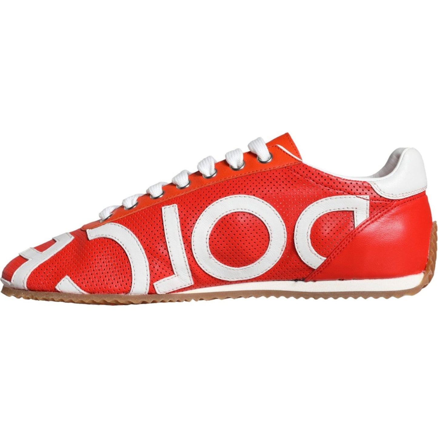 Dolce & Gabbana Red White Leather Logo Casual Sneakers Shoes Dolce & Gabbana Antique White