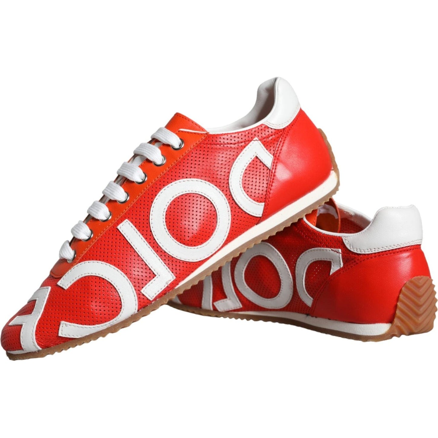 Dolce & Gabbana Red White Leather Logo Casual Sneakers Shoes Dolce & Gabbana Firebrick