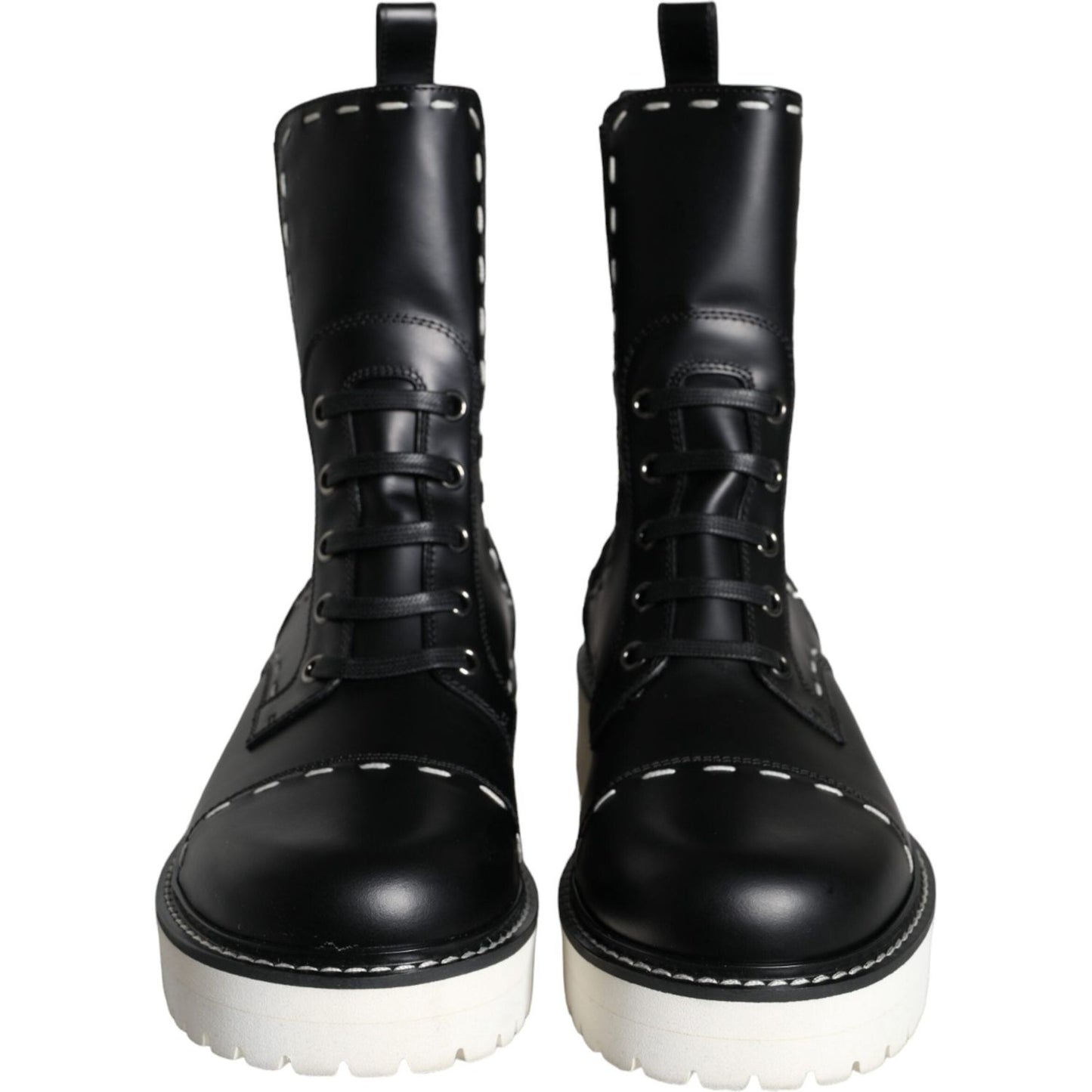 Dolce & Gabbana Black Leather Combat Mid Calf Boots Shoes Dolce & Gabbana Black