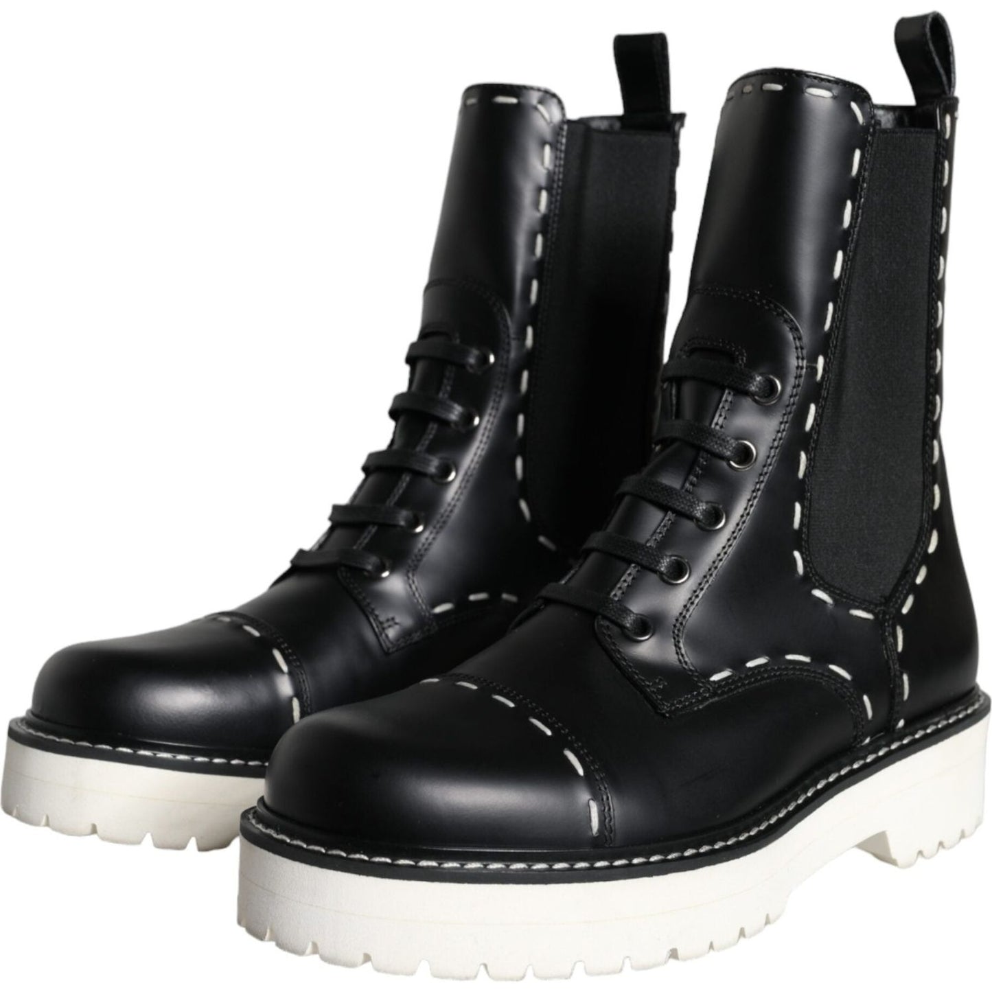 Dolce & Gabbana Black Leather Combat Mid Calf Boots Shoes Dolce & Gabbana Black