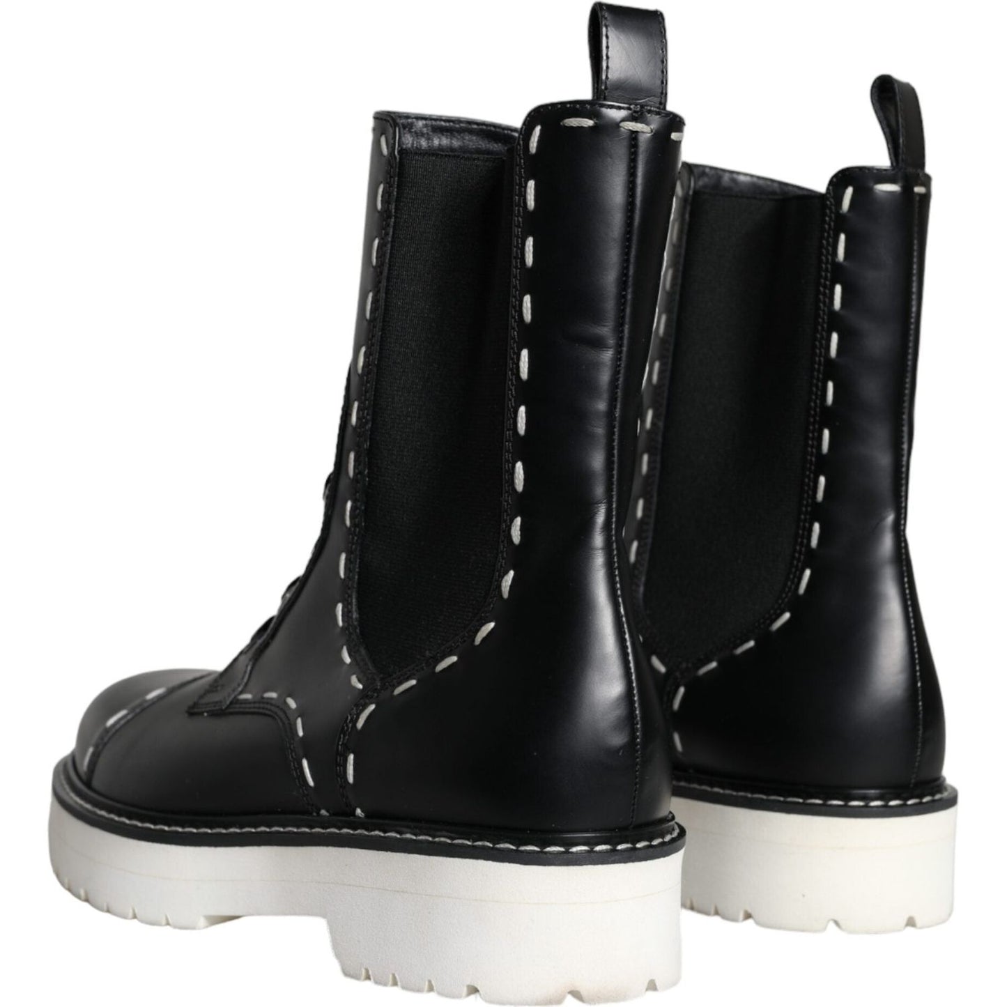 Dolce & Gabbana Black Leather Combat Mid Calf Boots Shoes Dolce & Gabbana Light Gray