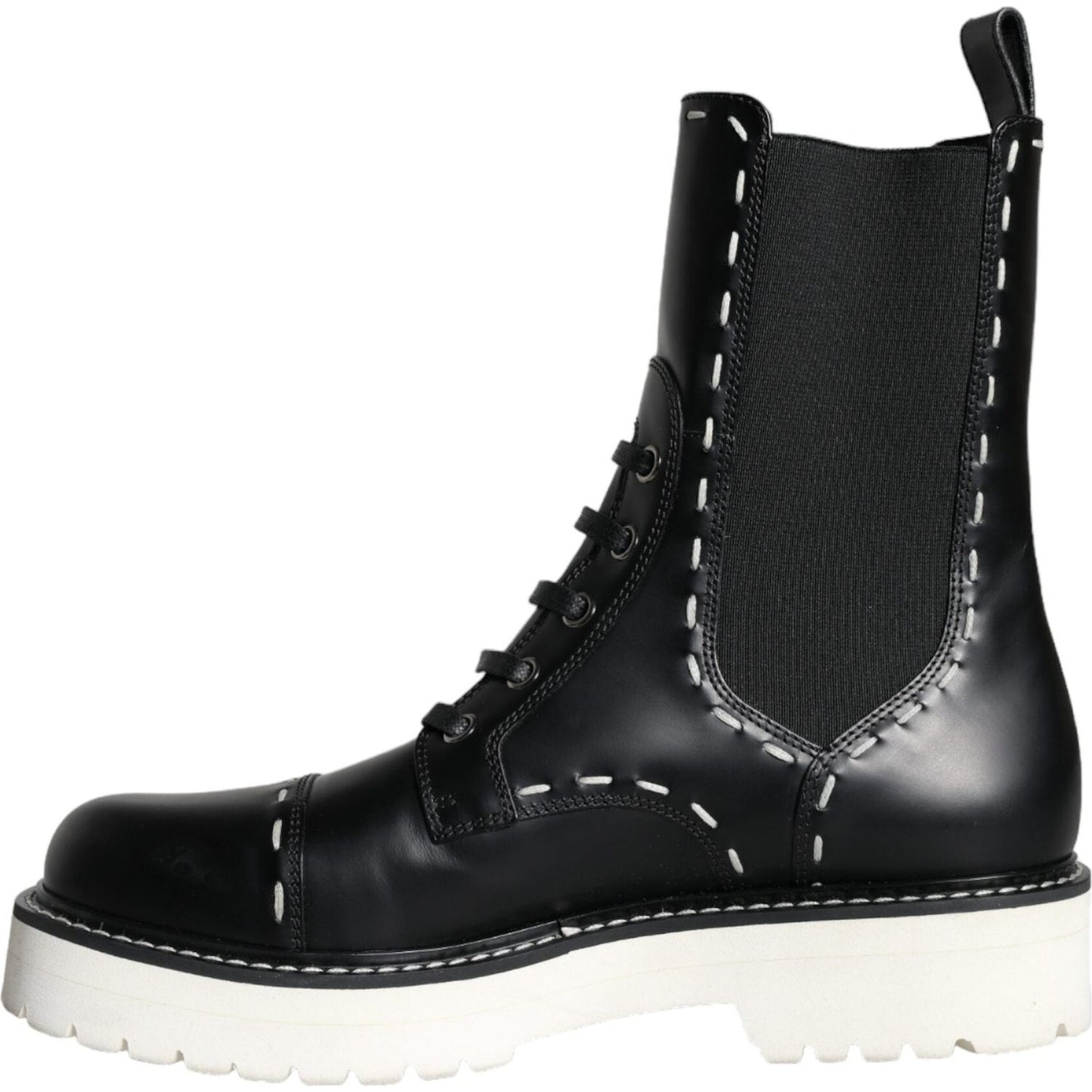 Dolce & Gabbana Black Leather Combat Mid Calf Boots Shoes Dolce & Gabbana Beige