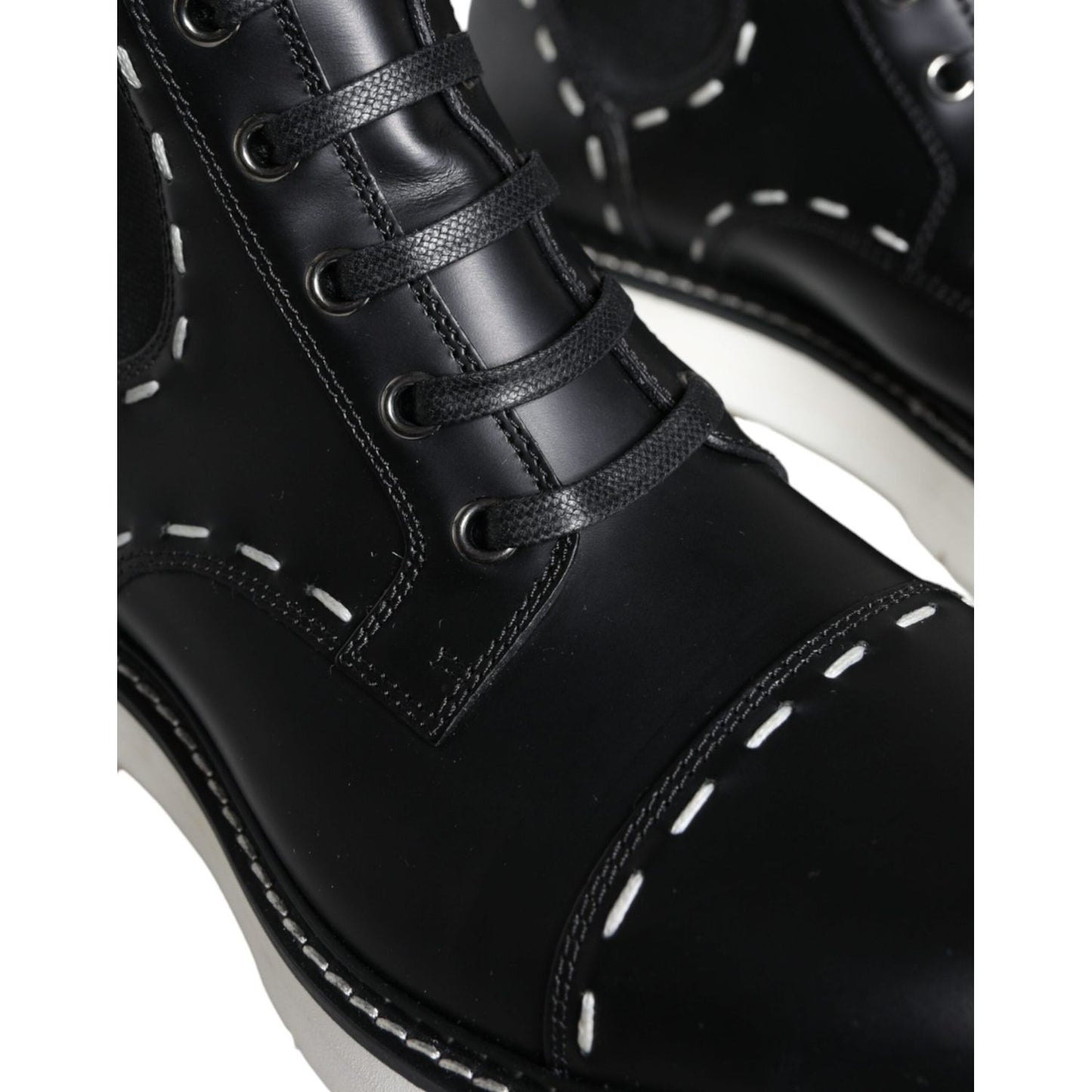 Dolce & Gabbana Black Leather Combat Mid Calf Boots Shoes Dolce & Gabbana Black