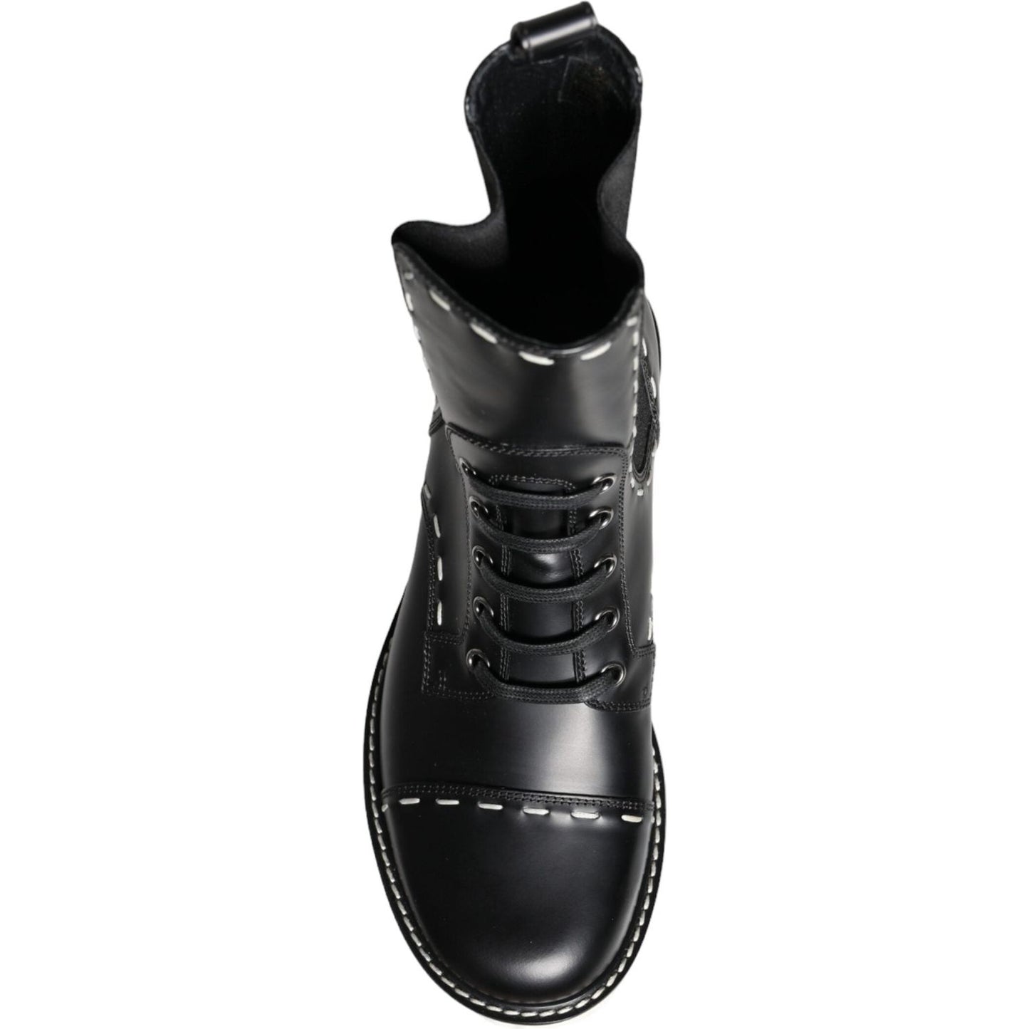 Dolce & Gabbana Black Leather Combat Mid Calf Boots Shoes Dolce & Gabbana Black