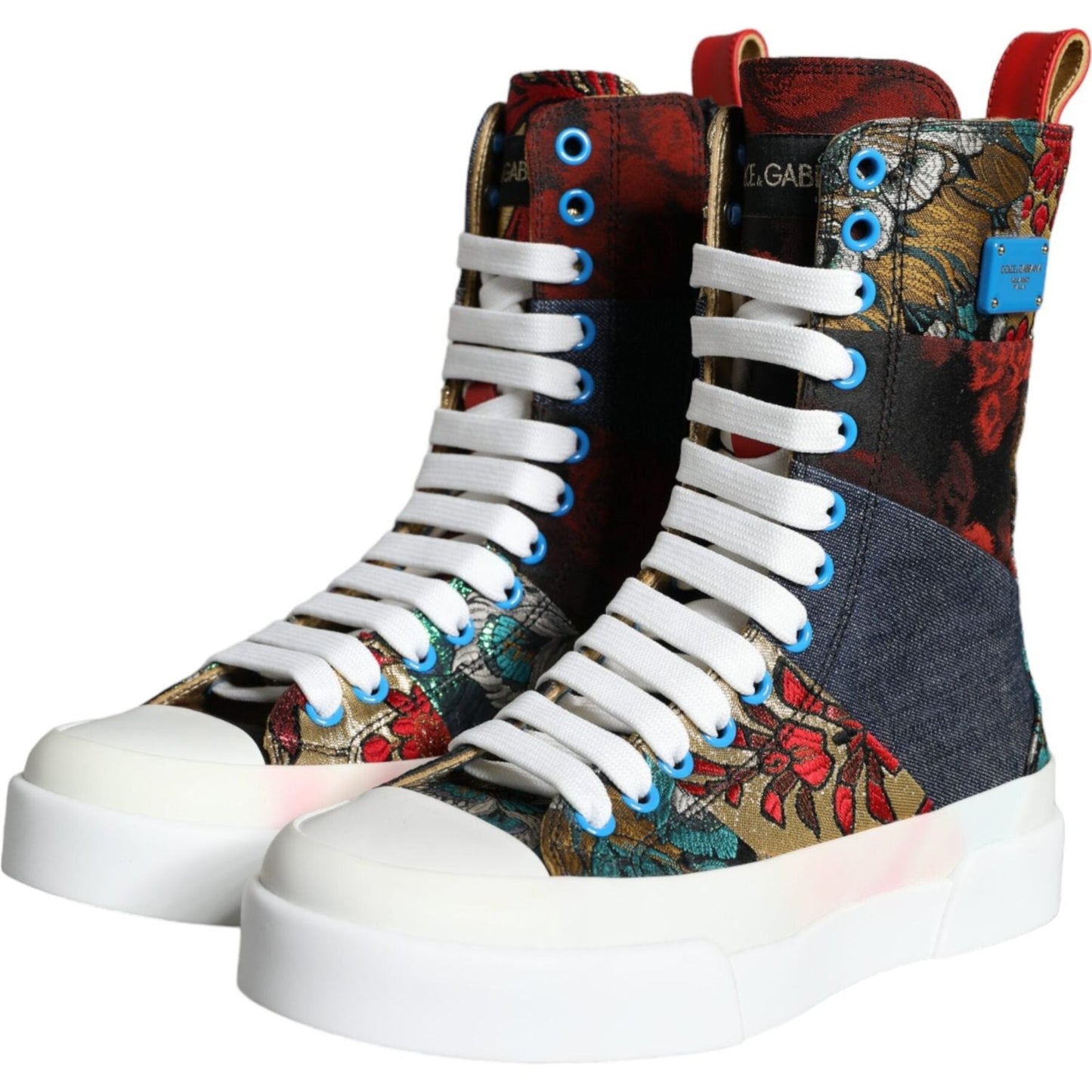 Dolce & Gabbana Multicolor Patchwork Logo High Top Sneakers Shoes Dolce & Gabbana Dark Slate Gray