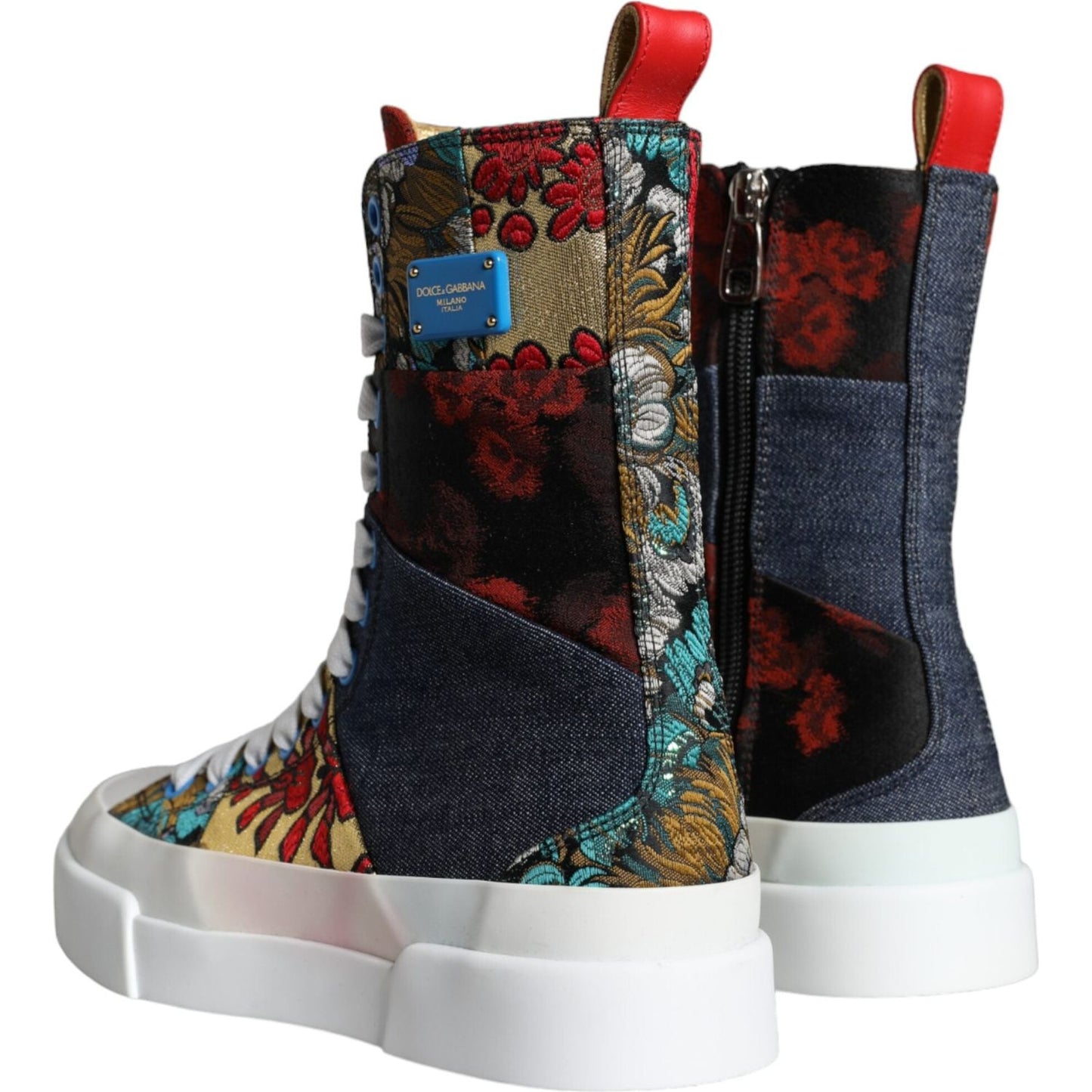 Dolce & Gabbana Multicolor Patchwork Logo High Top Sneakers Shoes Dolce & Gabbana Light Gray
