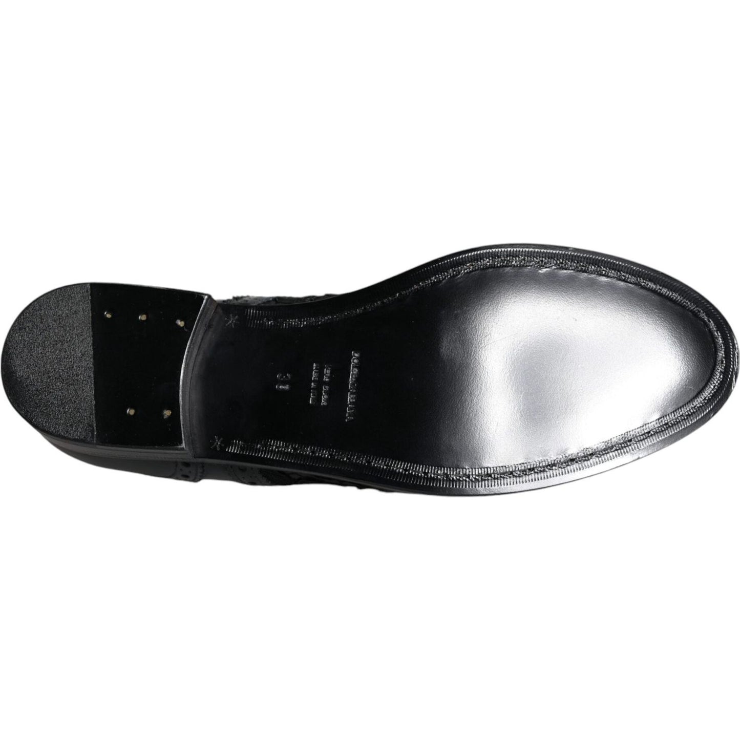 Dolce & Gabbana Black Leather Floral Lace Dress Formal Shoes Dolce & Gabbana Light Gray