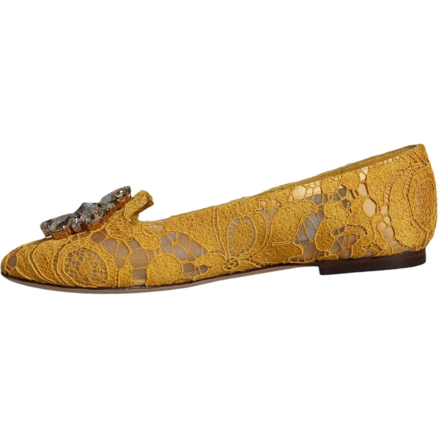 Dolce & Gabbana Mustard Lace Crystal Ballet Flats Loafer Shoes Dolce & Gabbana Dark Goldenrod