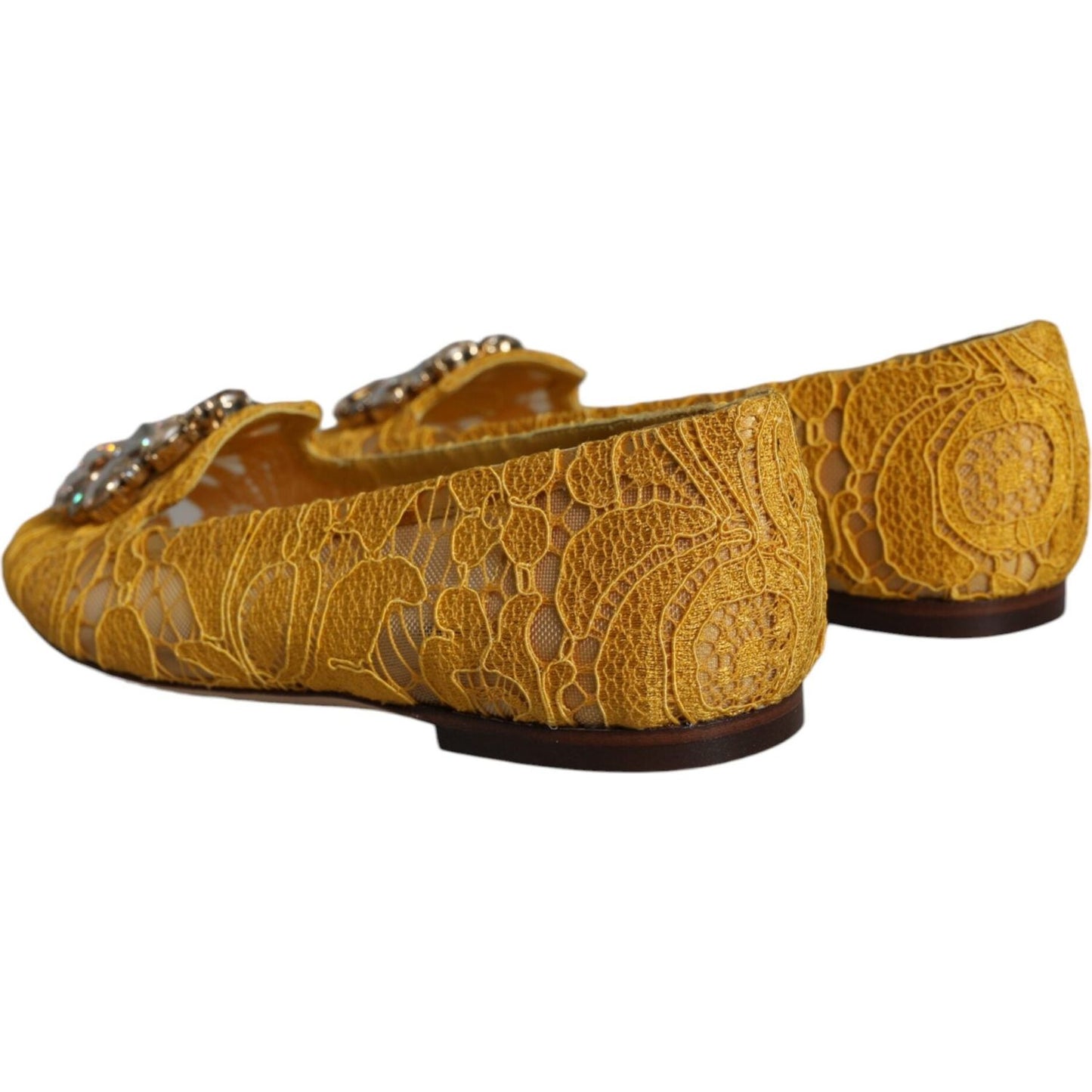 Dolce & Gabbana Mustard Lace Crystal Ballet Flats Loafer Shoes Dolce & Gabbana Sienna