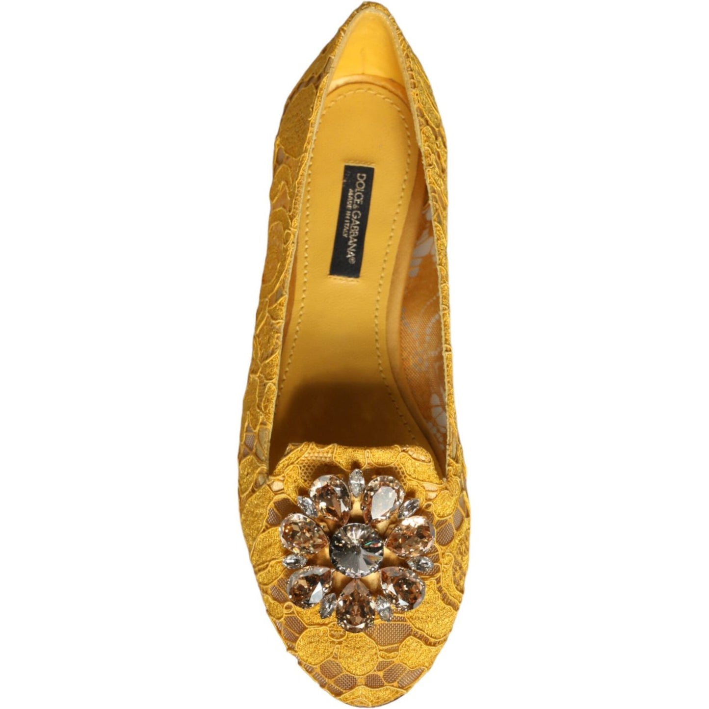 Dolce & Gabbana Mustard Lace Crystal Ballet Flats Loafer Shoes Dolce & Gabbana Dark Goldenrod