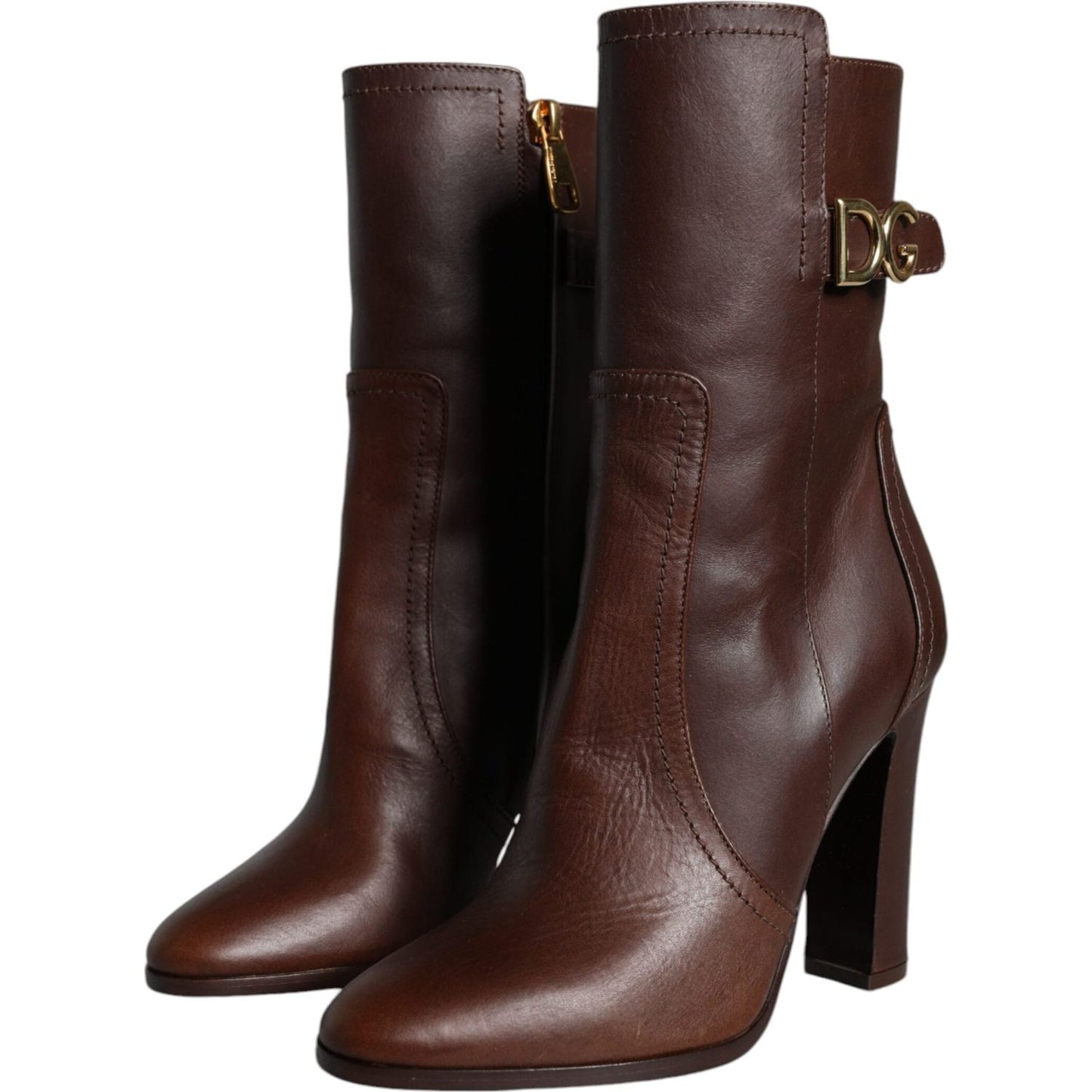 Dolce & Gabbana Brown Leather Heels Mid Calf Boots Shoes Dolce & Gabbana Dark Slate Gray