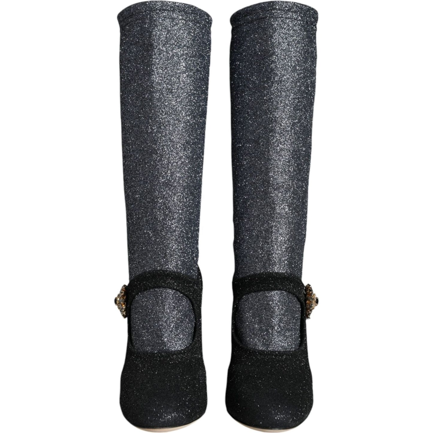 Dolce & Gabbana Black Crystal Mary Janes Booties Shoes Dolce & Gabbana Dark Slate Gray