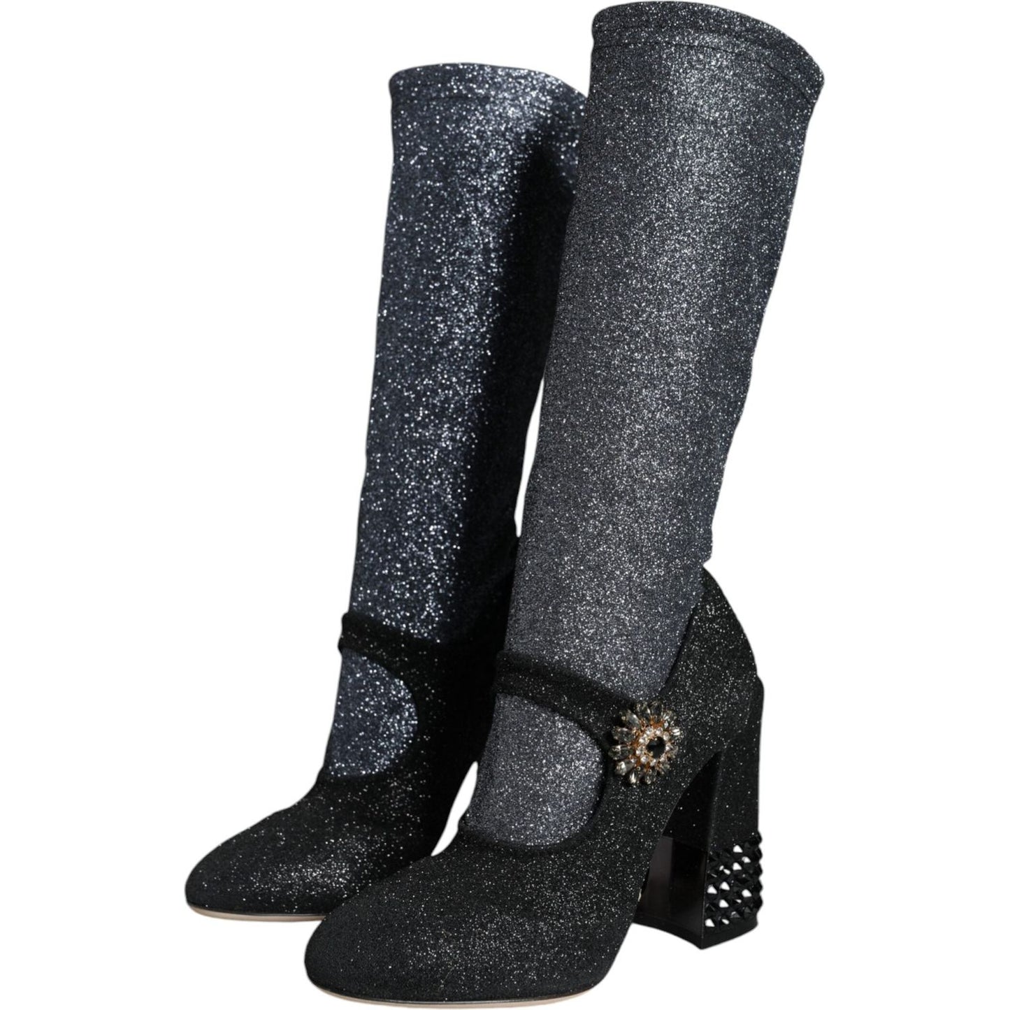 Dolce & Gabbana Black Crystal Mary Janes Booties Shoes Dolce & Gabbana Dark Slate Gray
