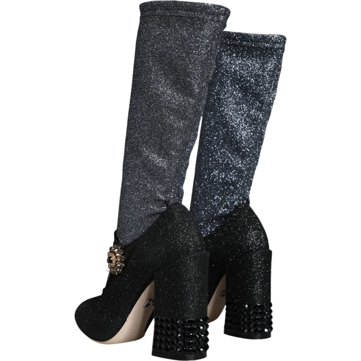 Dolce & Gabbana Black Crystal Mary Janes Booties Shoes Dolce & Gabbana Dark Slate Gray