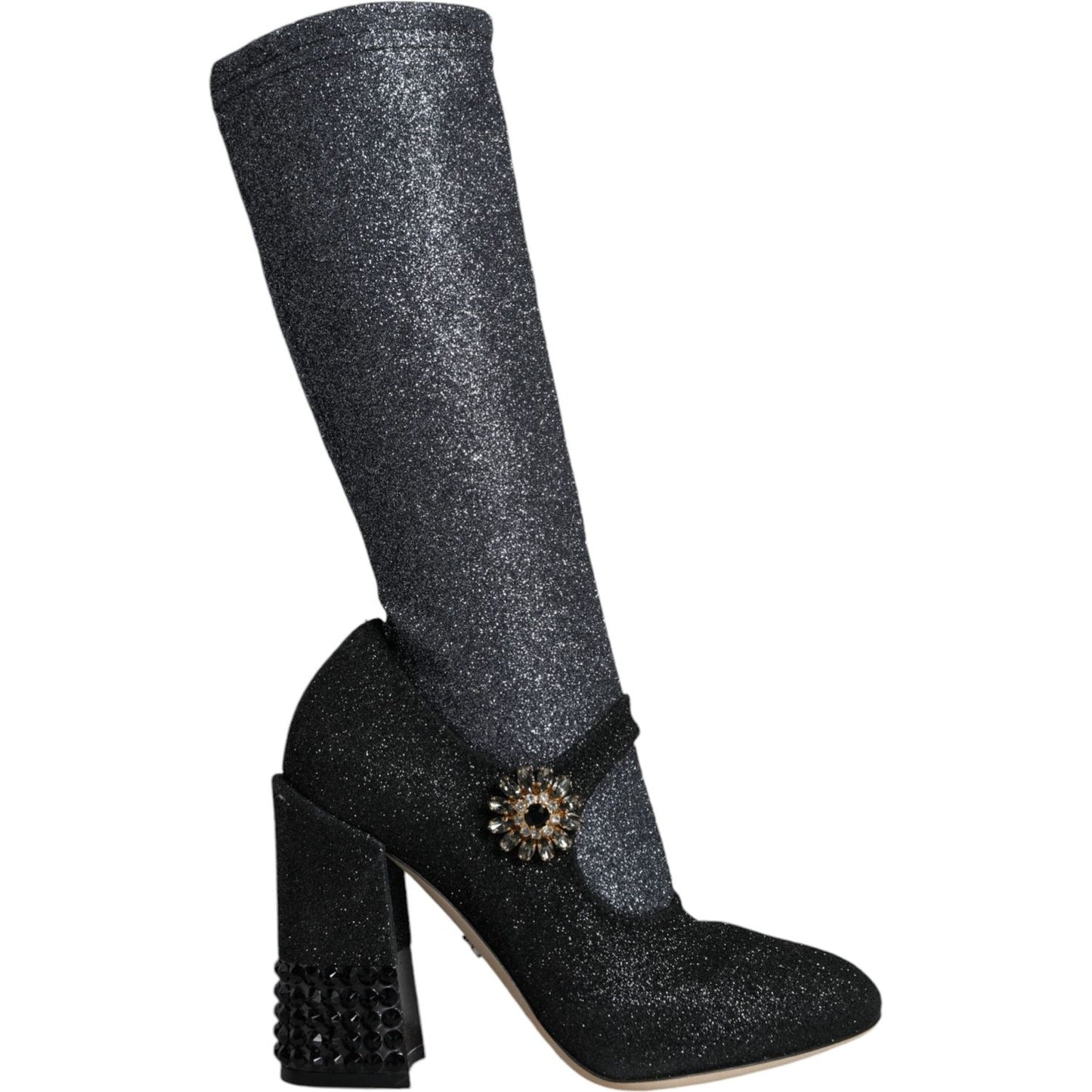 Dolce & Gabbana Black Crystal Mary Janes Booties Shoes Dolce & Gabbana Dark Slate Gray