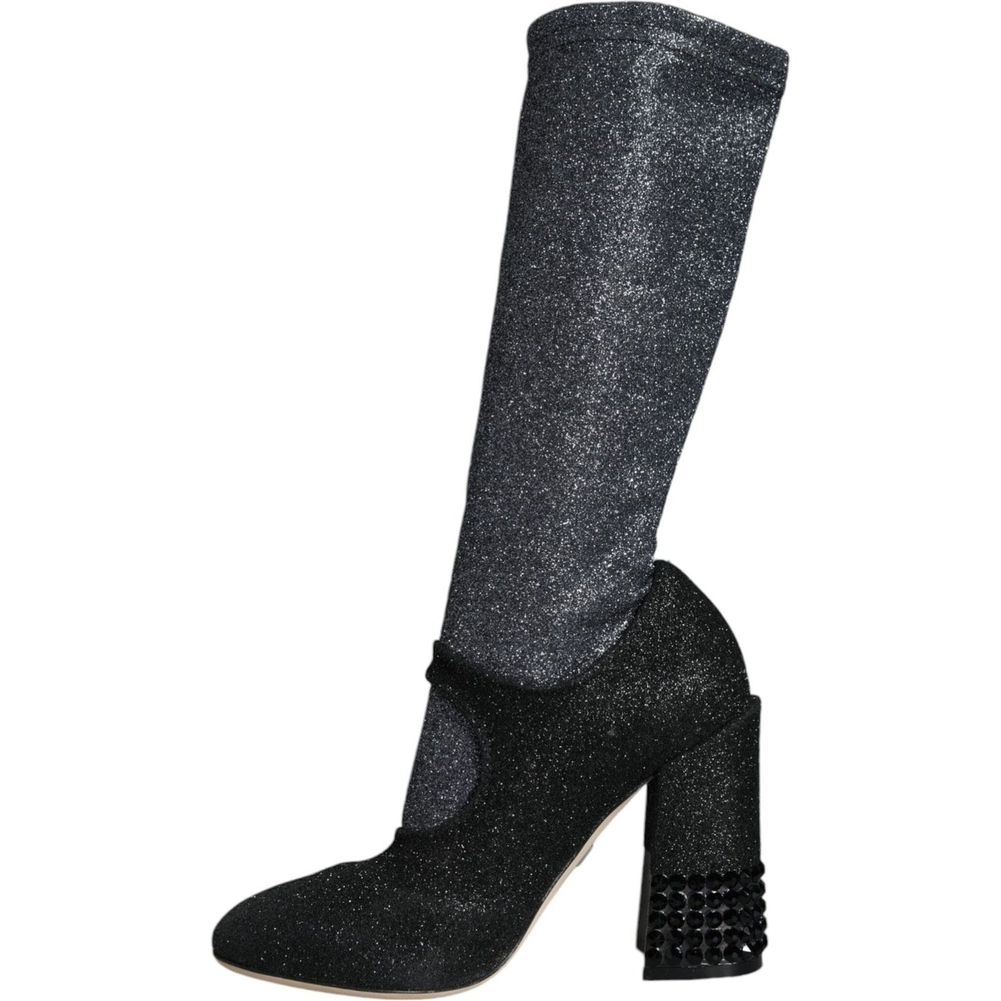 Dolce & Gabbana Black Crystal Mary Janes Booties Shoes Dolce & Gabbana Dark Slate Gray