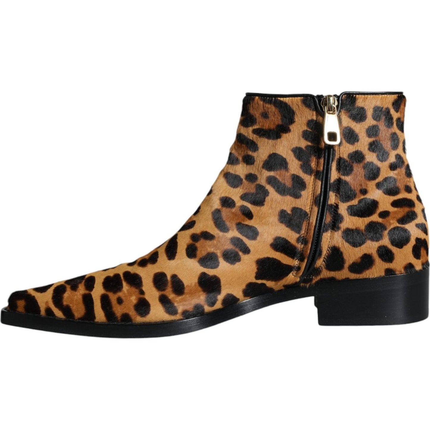 Dolce & Gabbana Brown Leopard Calf Fur Ankle Boots Shoes Dolce & Gabbana Dark Khaki