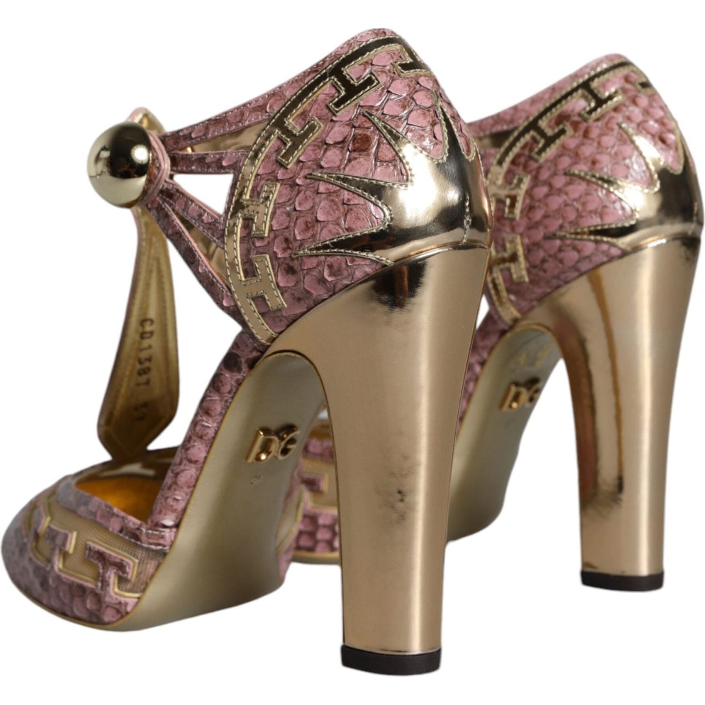 Dolce & Gabbana Pink Gold Leather Pumps T-strap Sandals Shoes Dolce & Gabbana Dim Gray