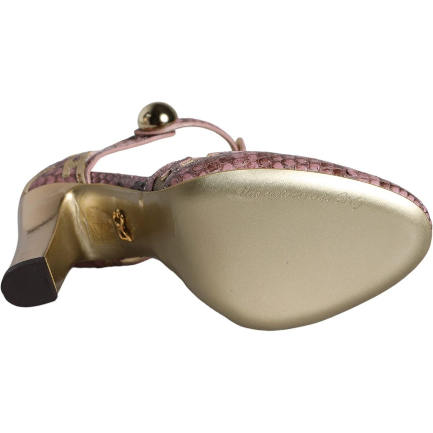 Dolce & Gabbana Pink Gold Leather Pumps T-strap Sandals Shoes Dolce & Gabbana Rosy Brown
