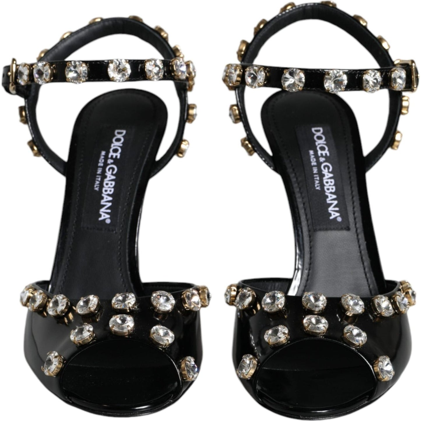 Dolce & Gabbana Black Leather Crystal Ankle Strap Sandals Shoes Dolce & Gabbana Black