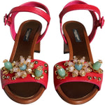 Dolce & Gabbana Fuchsia Leather Embellished Keira Sandals Shoes LA11426-36