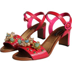 Dolce & Gabbana Fuchsia Leather Embellished Keira Sandals Shoes LA11426-36