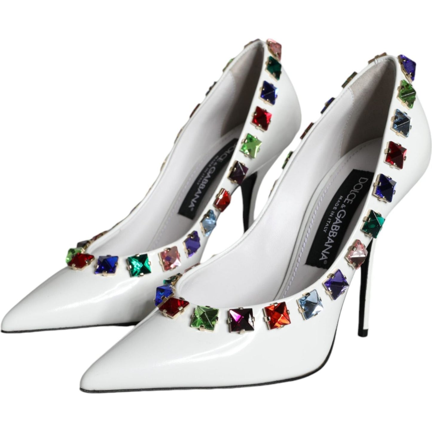 Dolce & Gabbana White Crystals Leather High Heels Pumps Shoes Dolce & Gabbana Light Gray