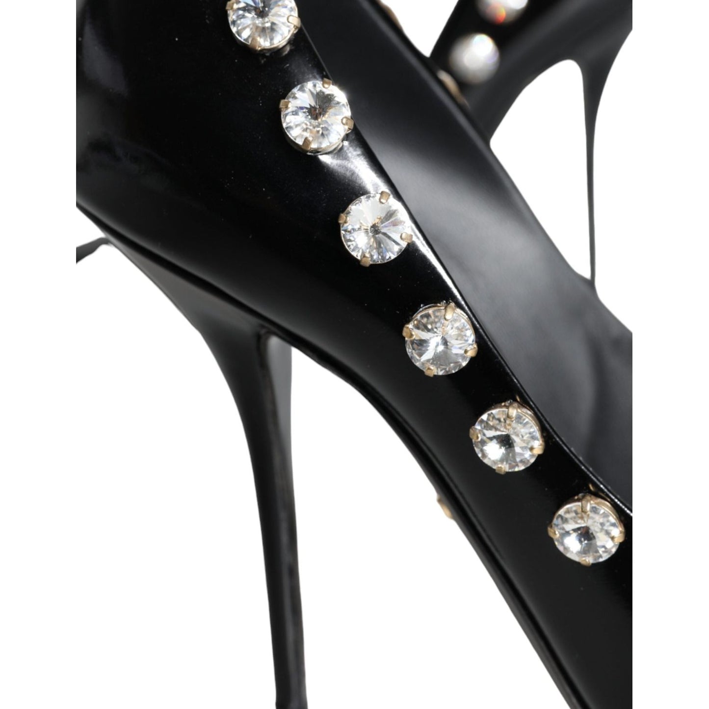 Dolce & Gabbana Black Crystals Leather High Heels Pumps Shoes Dolce & Gabbana Black