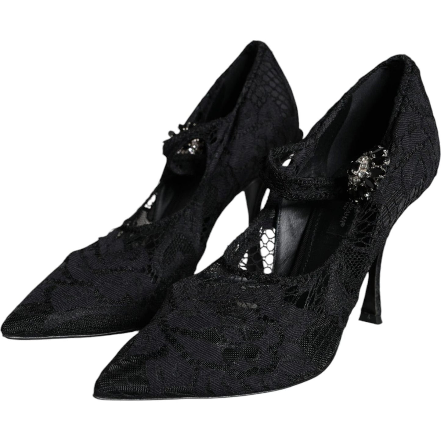 Dolce & Gabbana Black Mary Jane Pumps Lace Crystals Heels Shoes Dolce & Gabbana Black