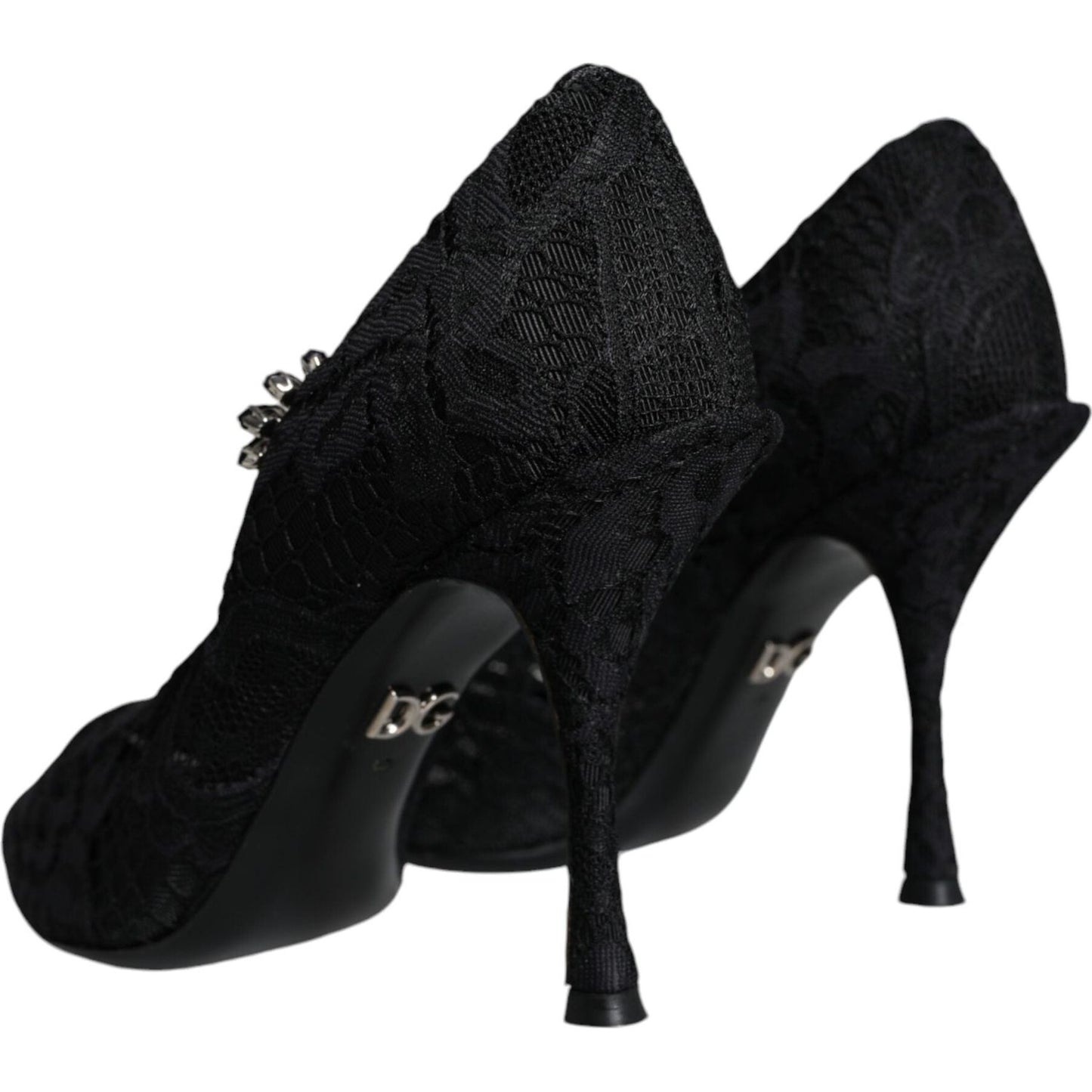 Dolce & Gabbana Black Mary Jane Pumps Lace Crystals Heels Shoes Dolce & Gabbana Black
