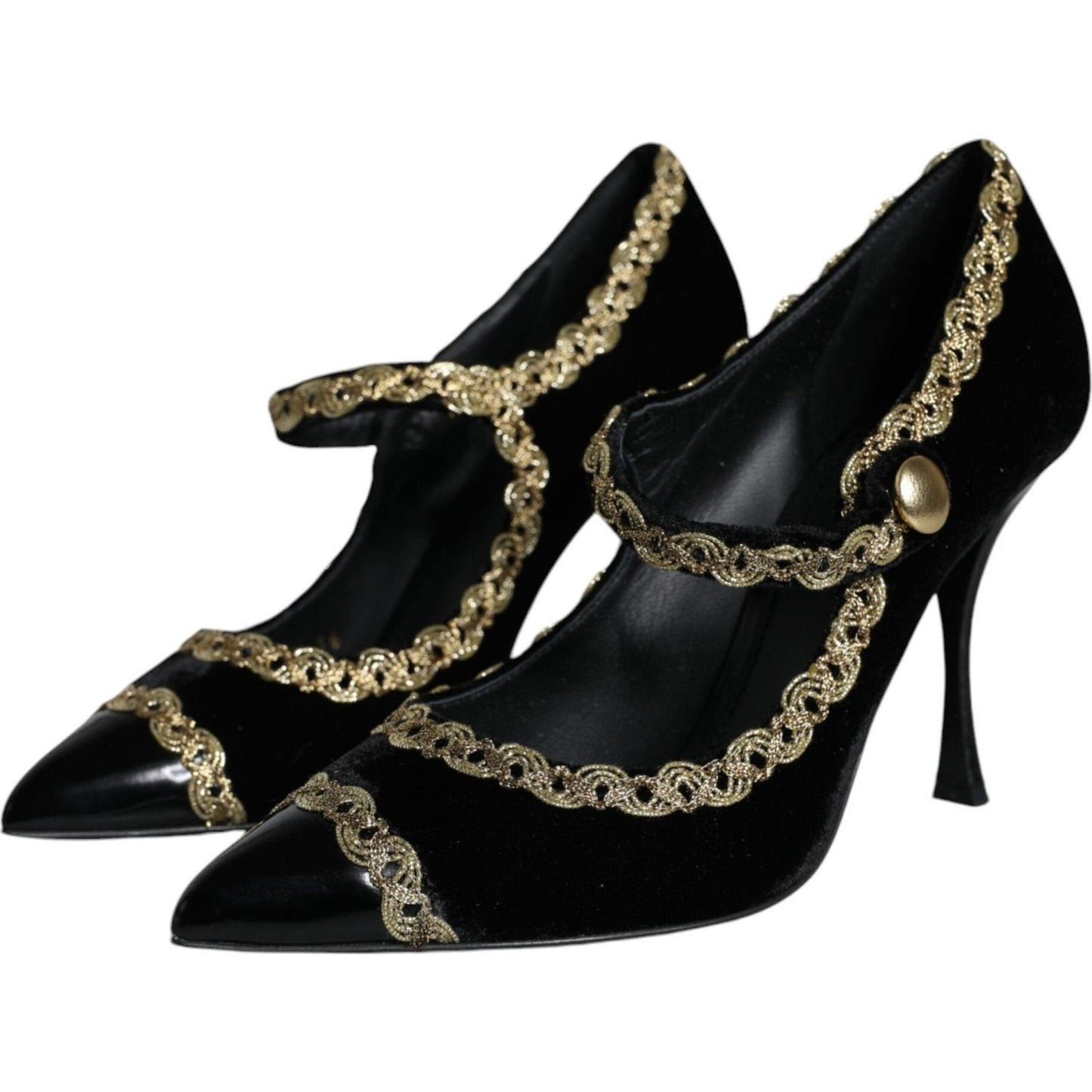Dolce & Gabbana Black Mary Janes Velvet Gold Pumps Shoes Dolce & Gabbana Black