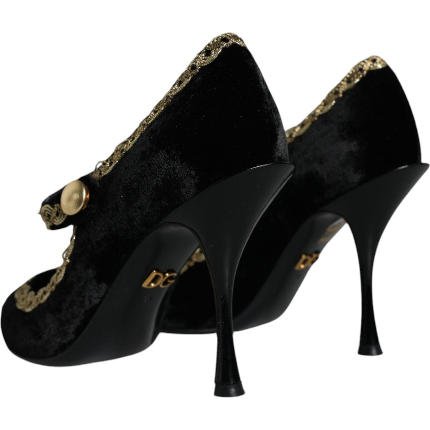 Dolce & Gabbana Black Mary Janes Velvet Gold Pumps Shoes Dolce & Gabbana Black