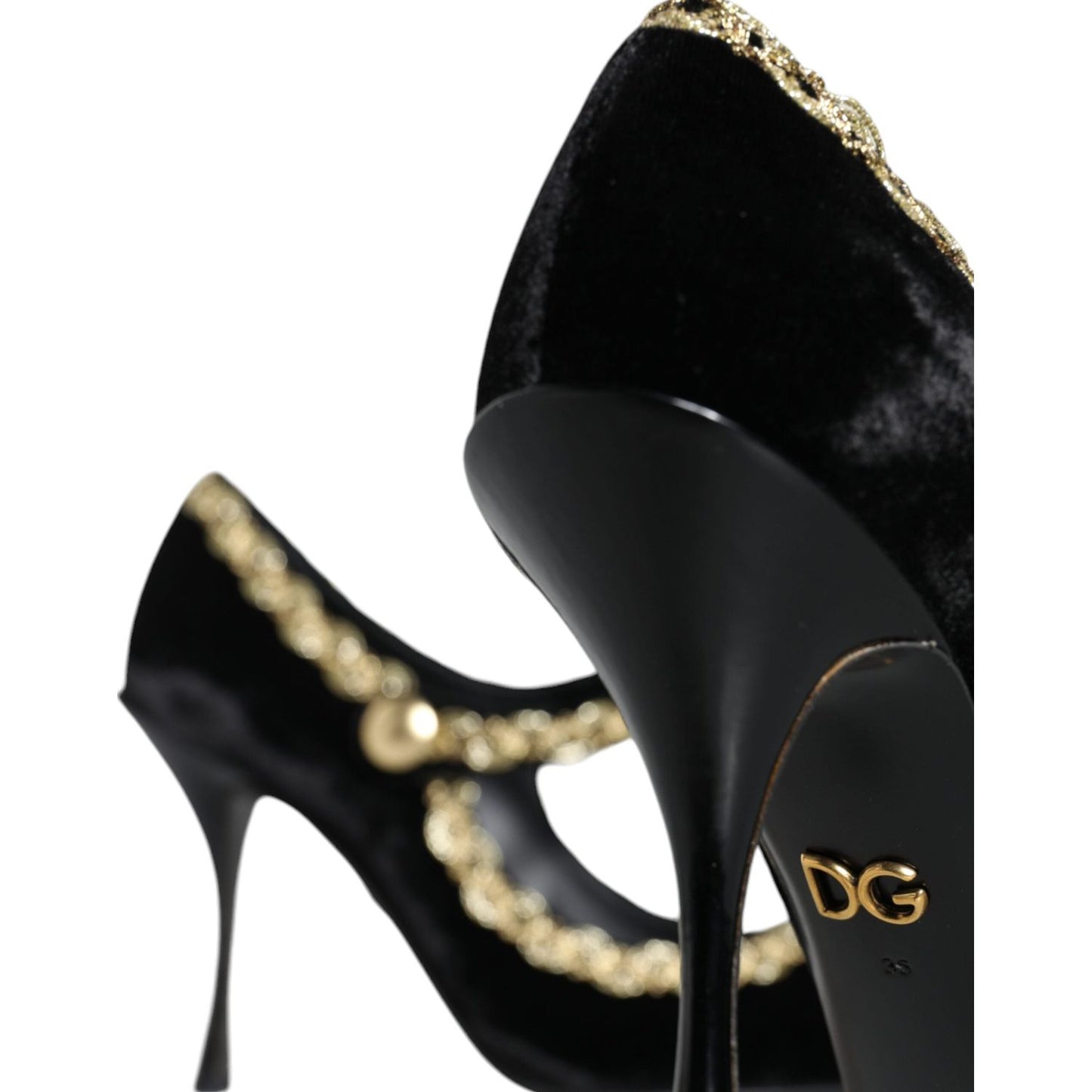 Dolce & Gabbana Black Mary Janes Velvet Gold Pumps Shoes Dolce & Gabbana Black