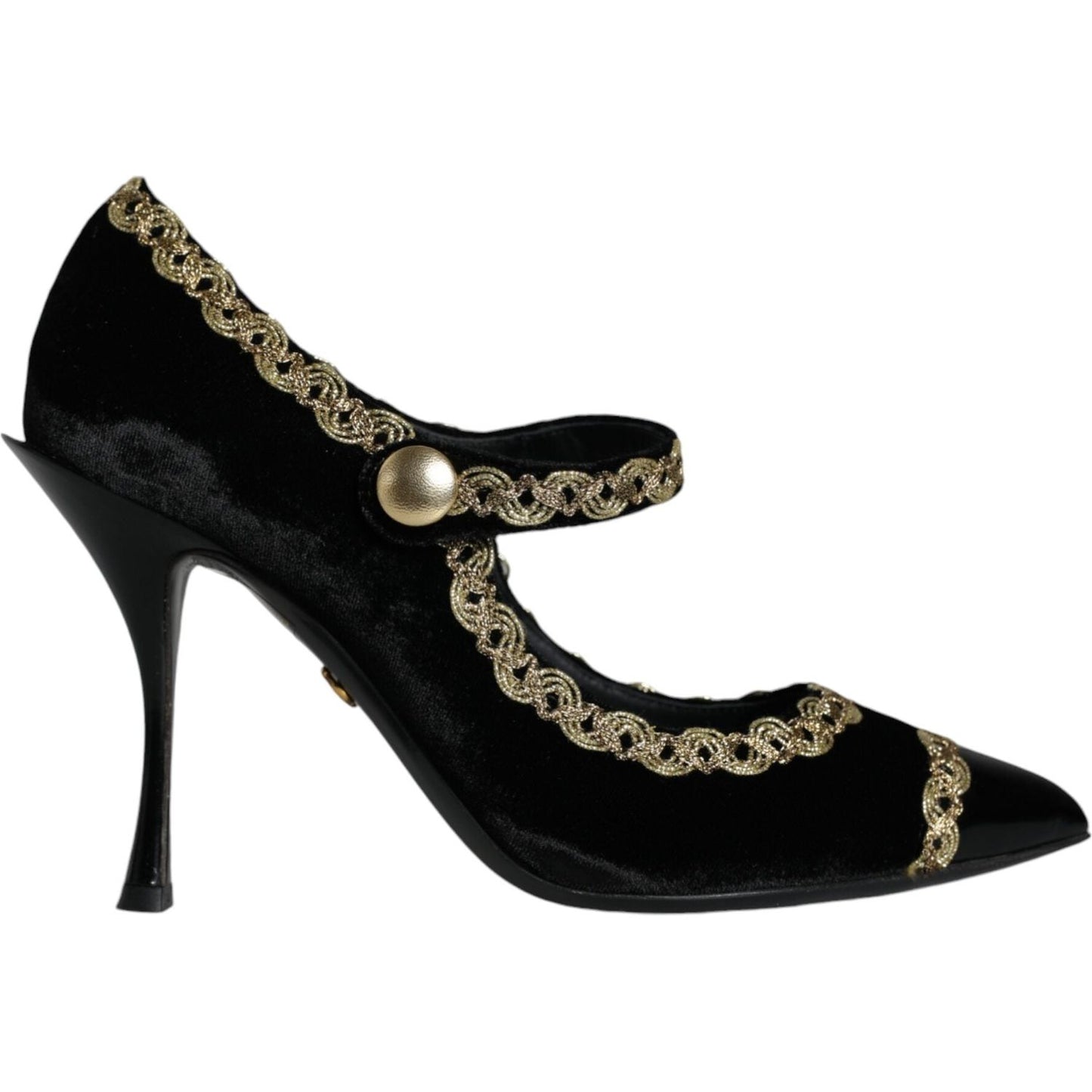 Dolce & Gabbana Black Mary Janes Velvet Gold Pumps Shoes Dolce & Gabbana Black