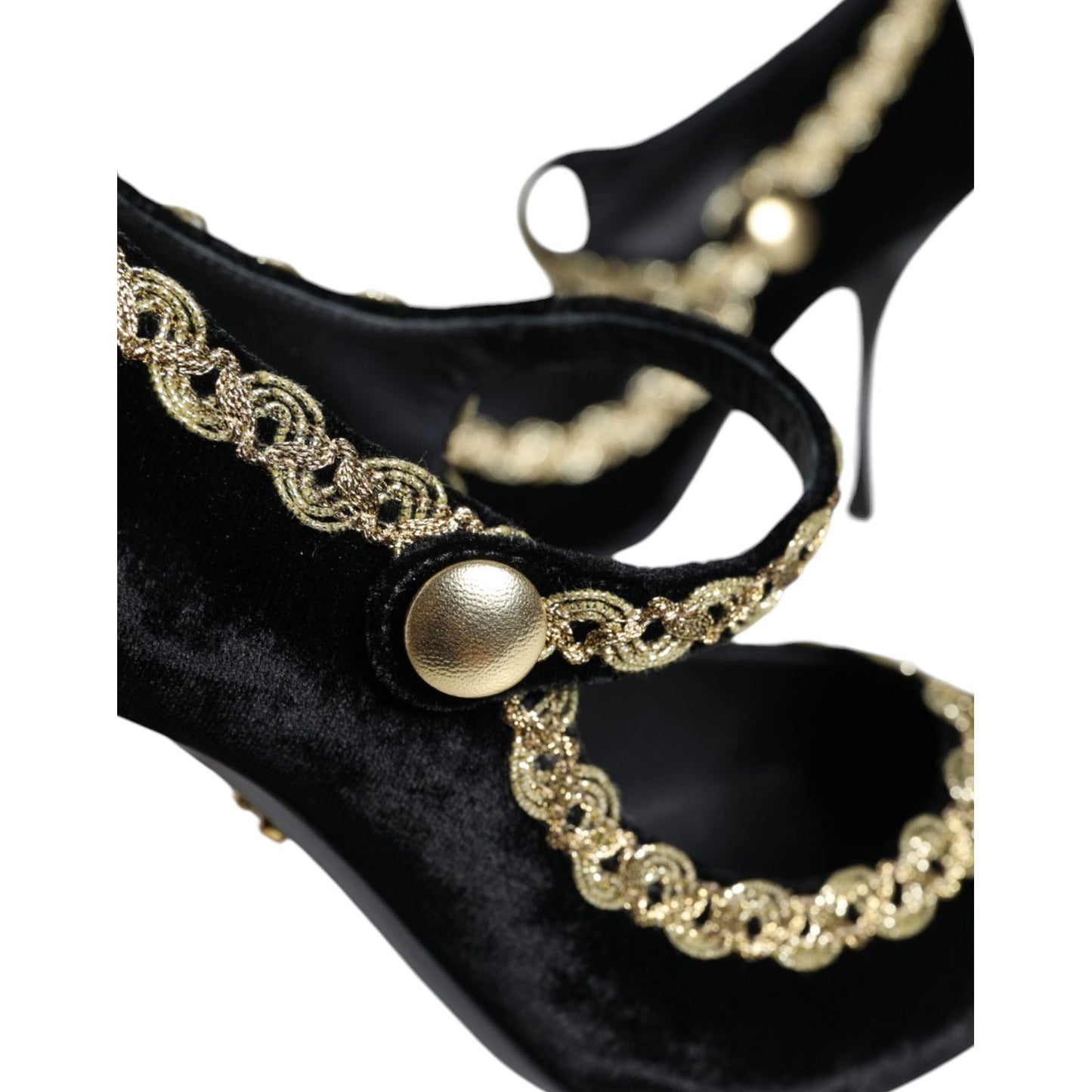 Dolce & Gabbana Black Mary Janes Velvet Gold Pumps Shoes Dolce & Gabbana Tan