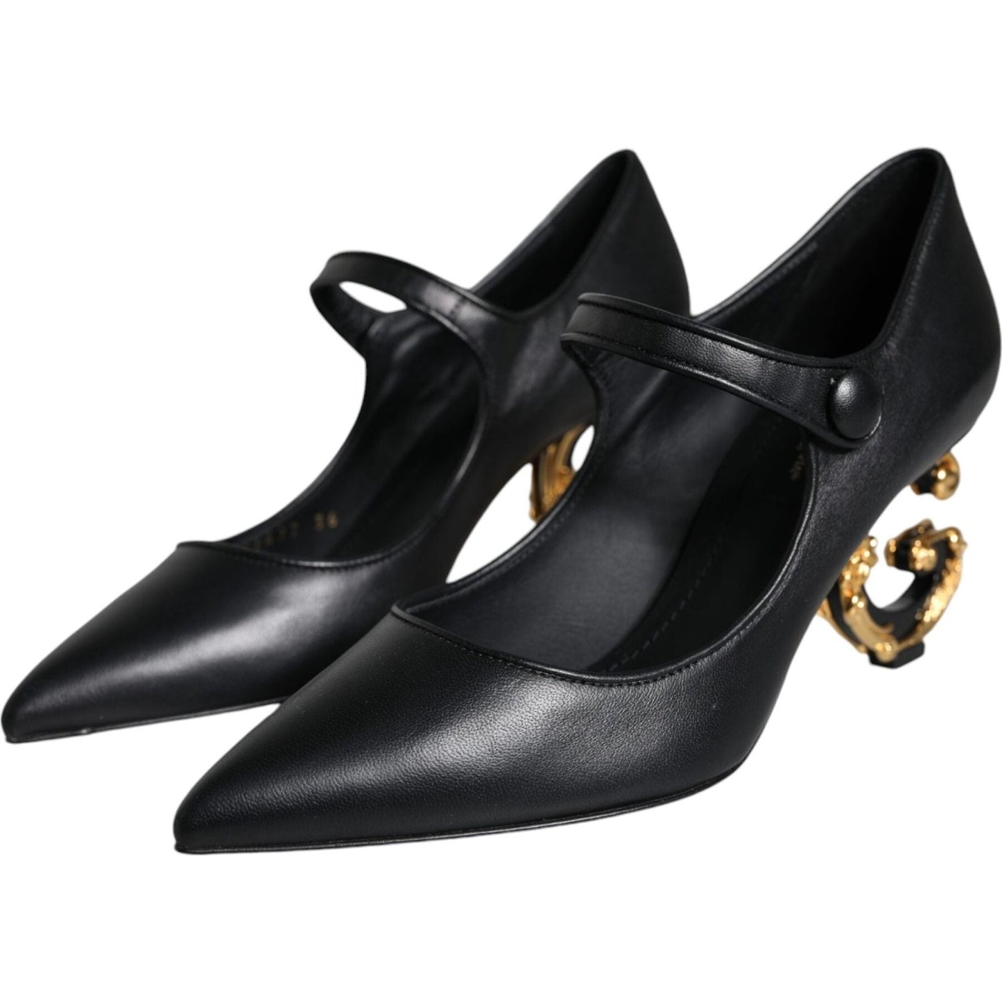Dolce & Gabbana Black Leather Logo Heels Mary Janes Pumps Shoes Dolce & Gabbana Black