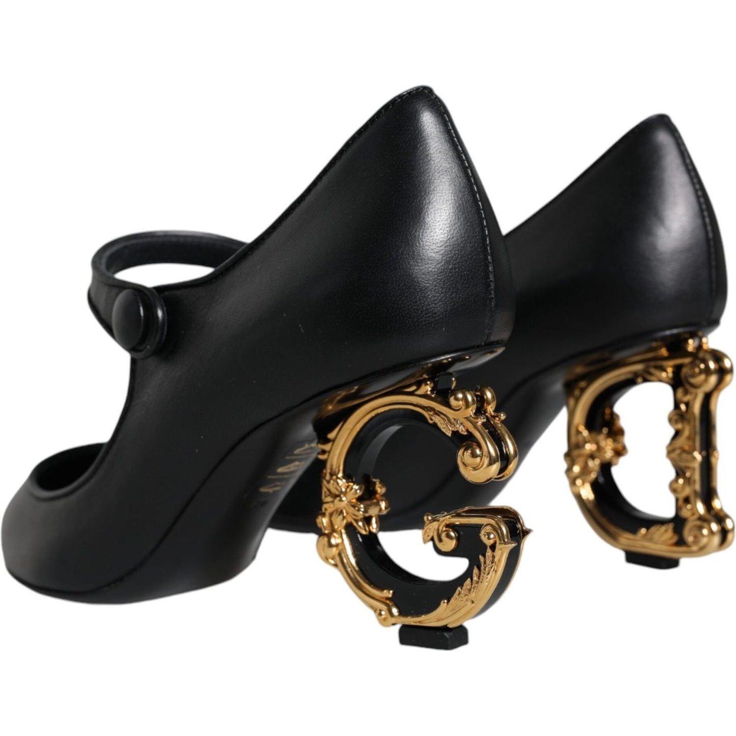 Dolce & Gabbana Black Leather Logo Heels Mary Janes Pumps Shoes Dolce & Gabbana Black