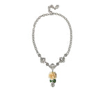 Dolce & Gabbana Silver Brass Clear Crystal Roses Pendants Necklace SMY101277