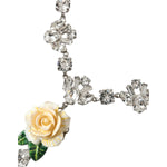 Dolce & Gabbana Silver Brass Clear Crystal Roses Pendants Necklace SMY101277