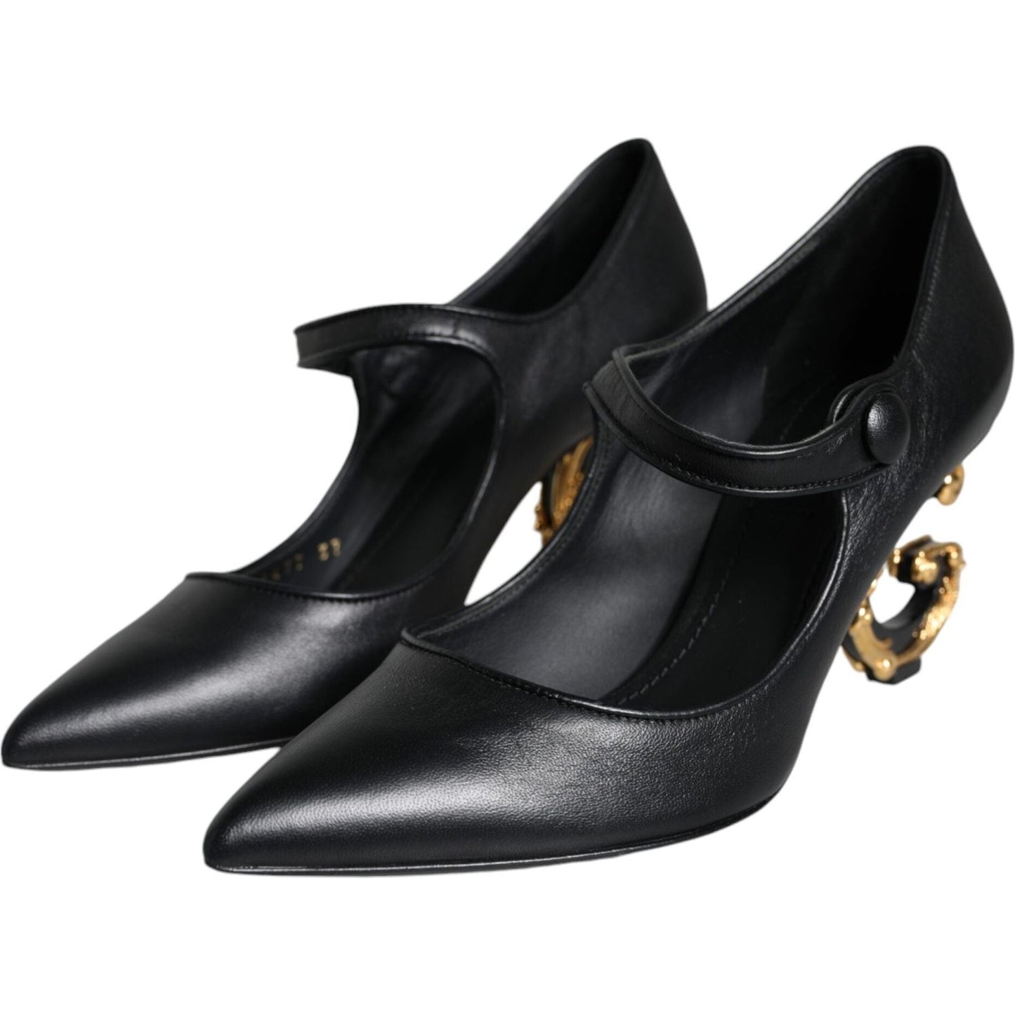 Dolce & Gabbana Black Leather Logo Heels Mary Janes Pumps Shoes Dolce & Gabbana Black