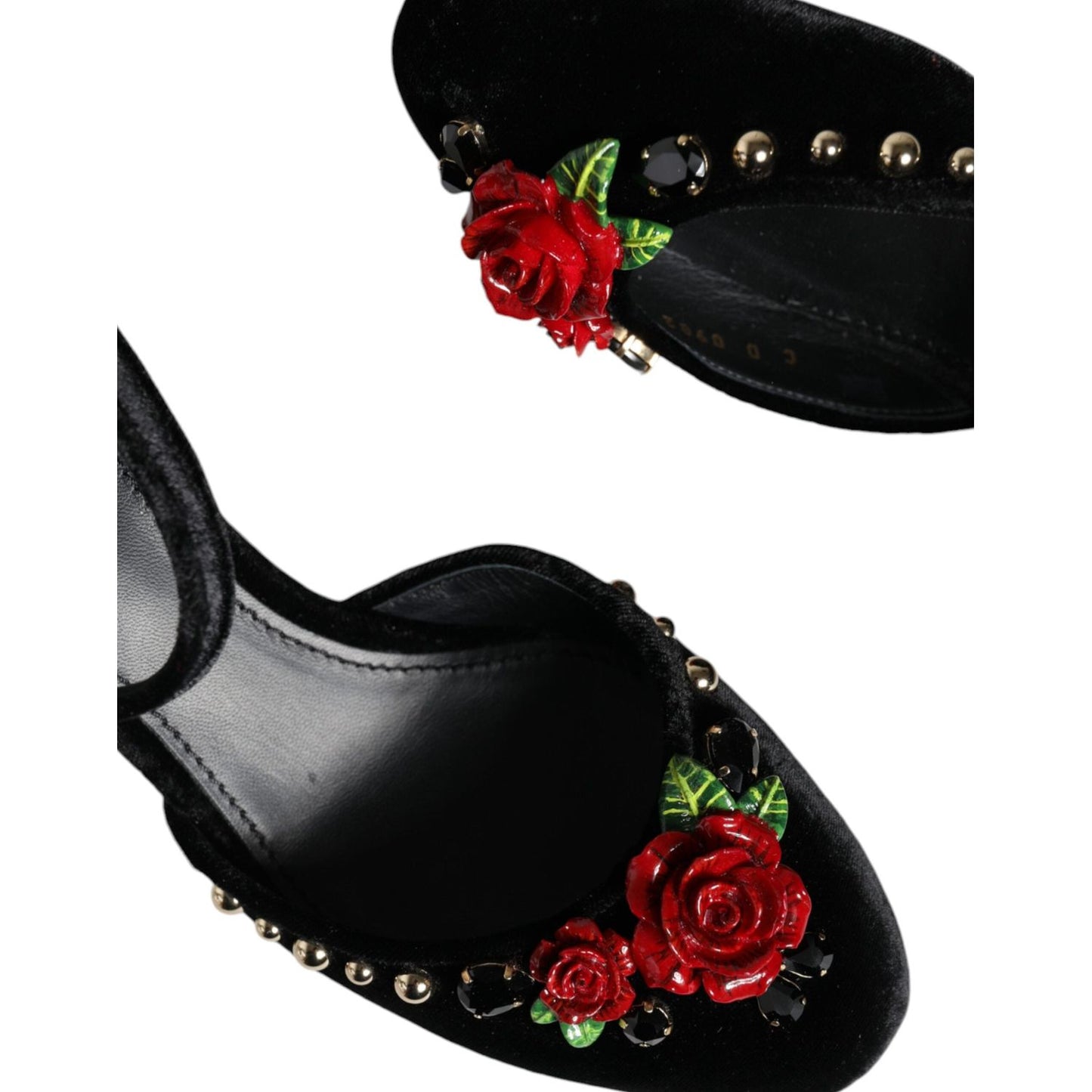 Dolce & Gabbana Black Velvet Roses Ankle Strap Pumps Shoes Dolce & Gabbana Black