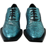 Dolce & Gabbana Blue Leather Derby Block Heels Dress Shoes MV5593-43