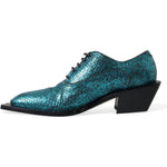 Dolce & Gabbana Blue Leather Derby Block Heels Dress Shoes MV5593-43
