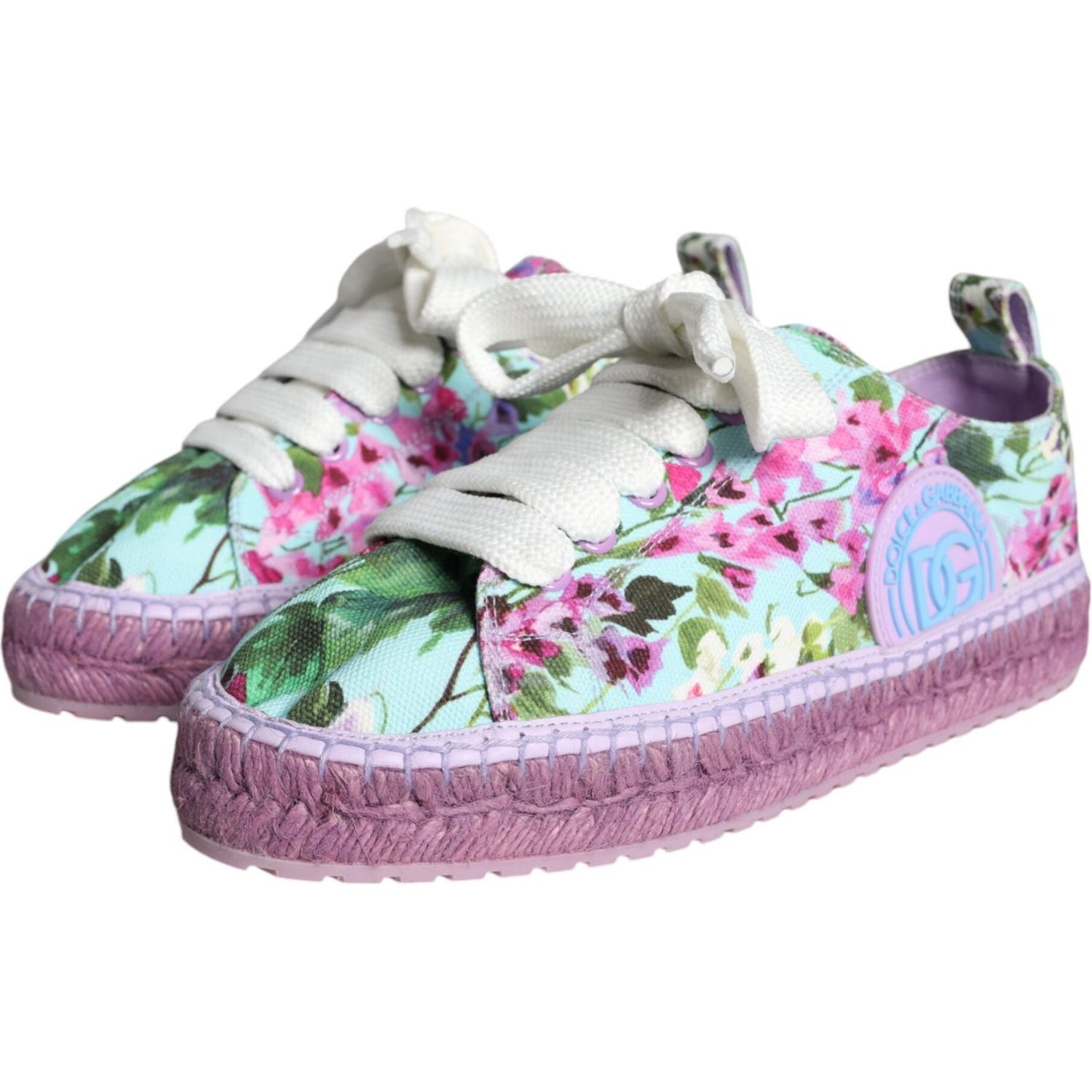 Dolce & Gabbana Multicolor Canvas Floral Espadrilles Sneakers Shoes Dolce & Gabbana Gray