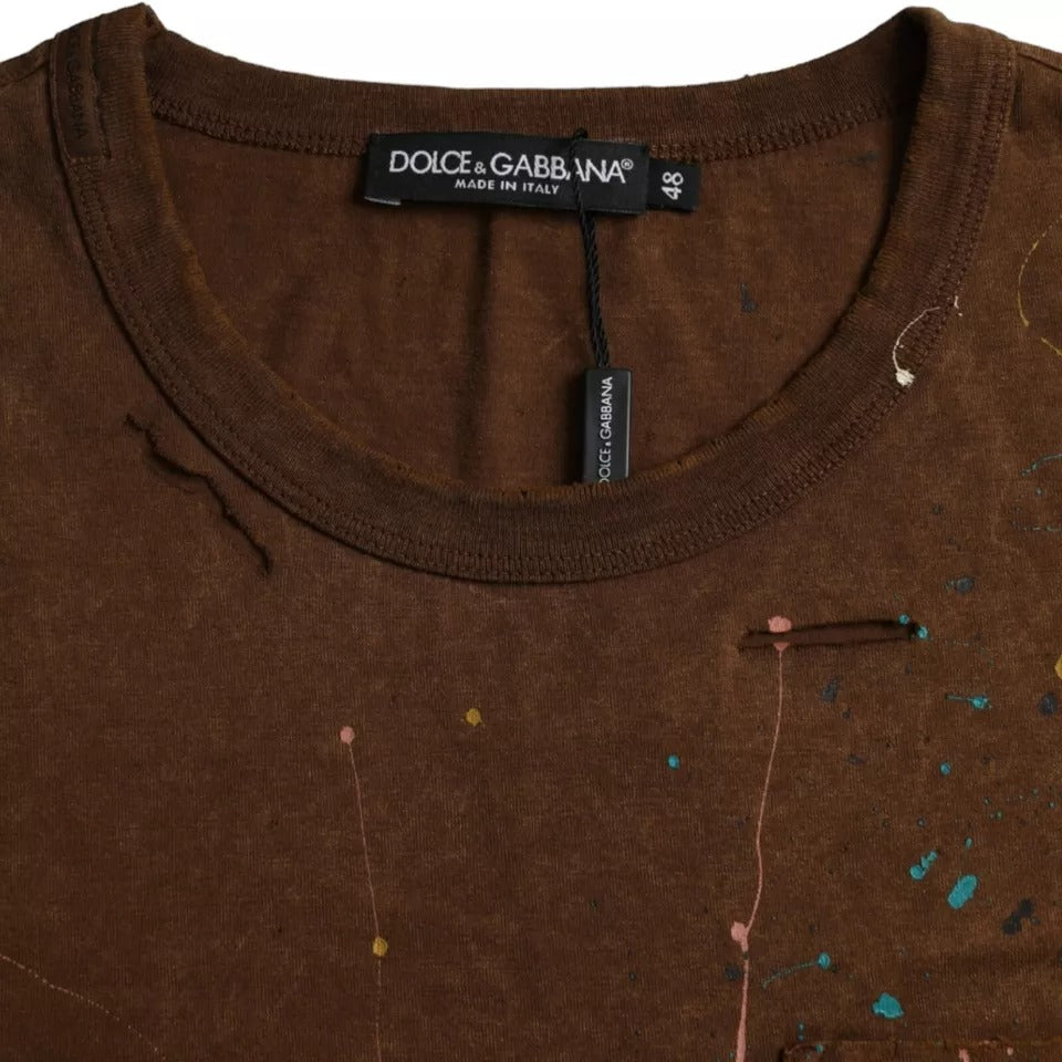 Dolce & Gabbana Brown Color Splash Cotton Crew Neck T-shirt TSH86401-48