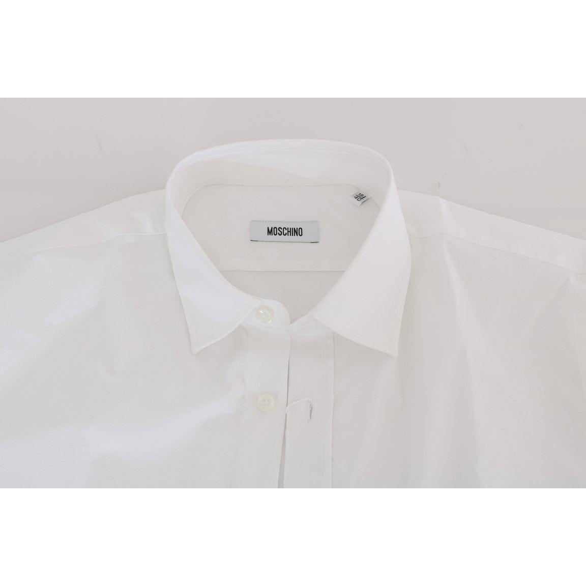 Moschino Elegant White Slim-Fit Cotton Shirt Moschino Light Gray