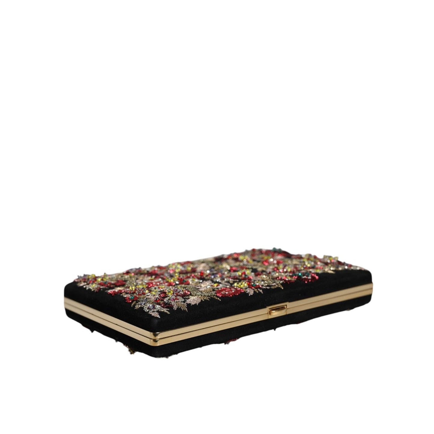 Dolce & Gabbana Multicolor Floral Gold Frame Clutch Evening Purse Bag BAG1525
